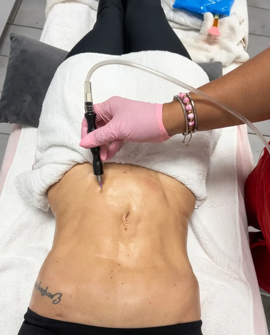 Aplicación de carboxiterapia en el abdomen en The Pink Beauty Spa